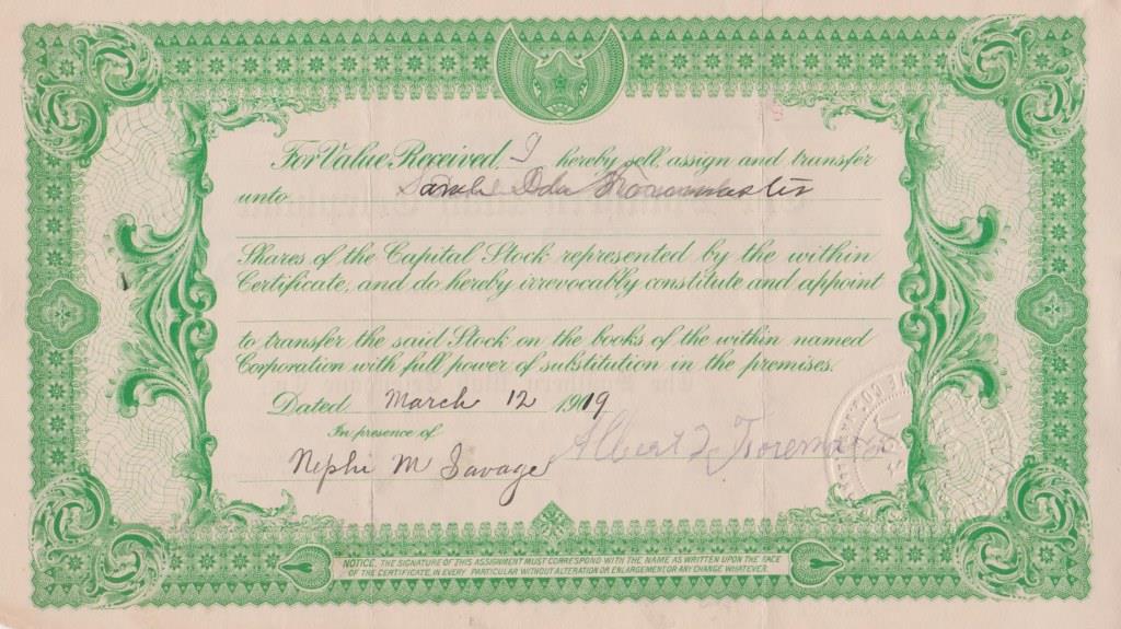 Stock transfer certificate