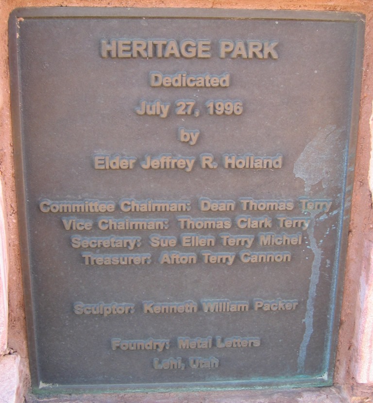 Heritage Park dedication plaque at the Terry Heritage Park