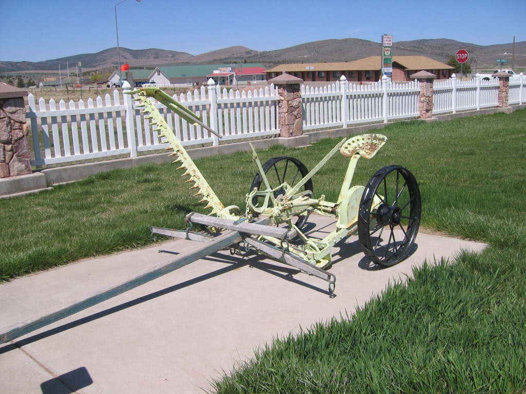 A grass mower on display at the Terry Family Heritage Park