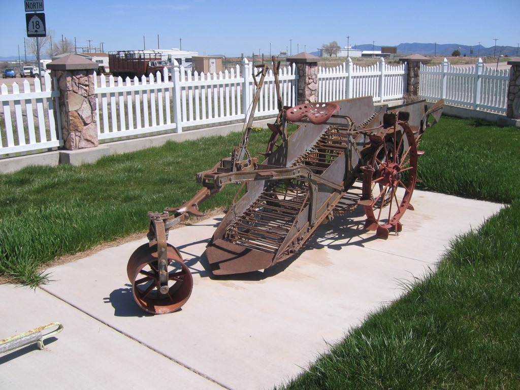 A potato digger on display at the Terry Family Heritage Park