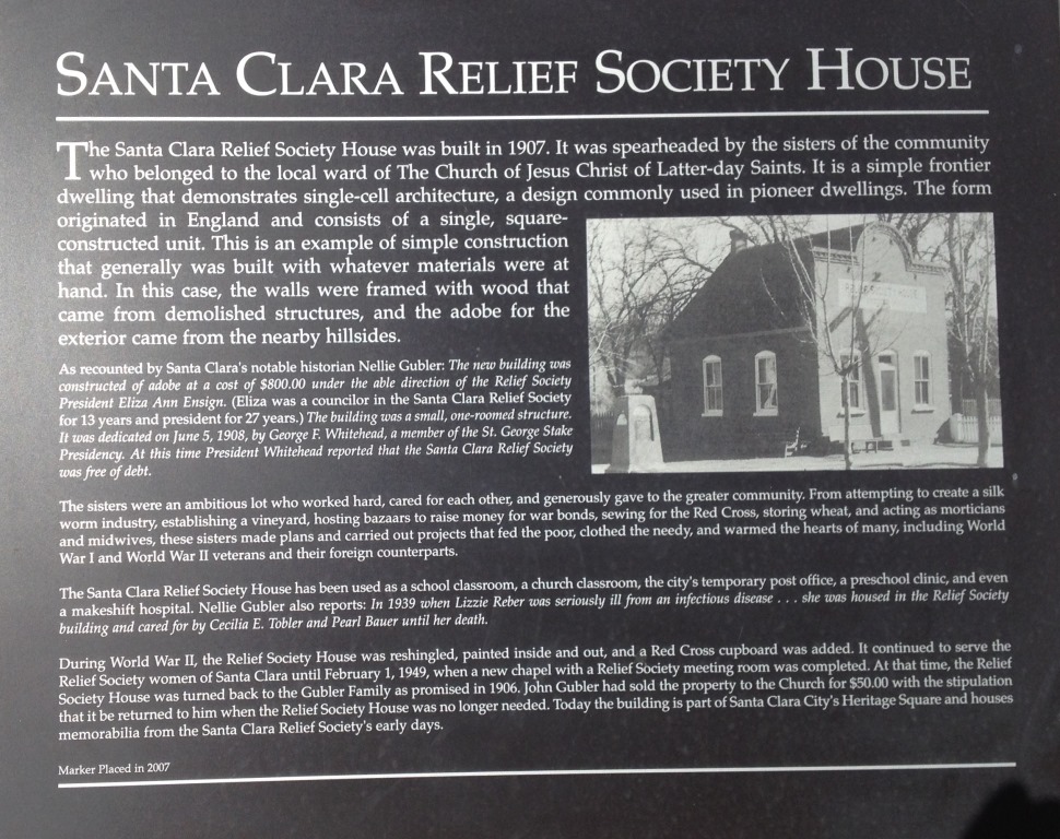 Santa Clara Relief Society House plaque