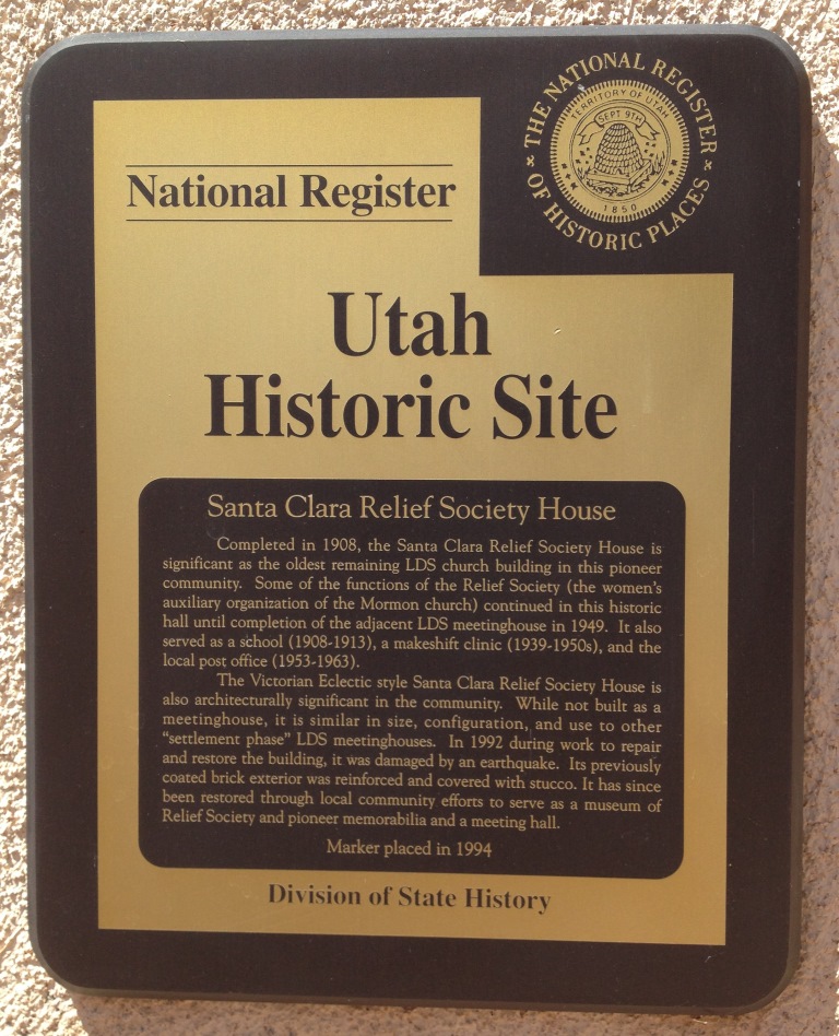 Santa Clara Relief Society House Historic Site plaque