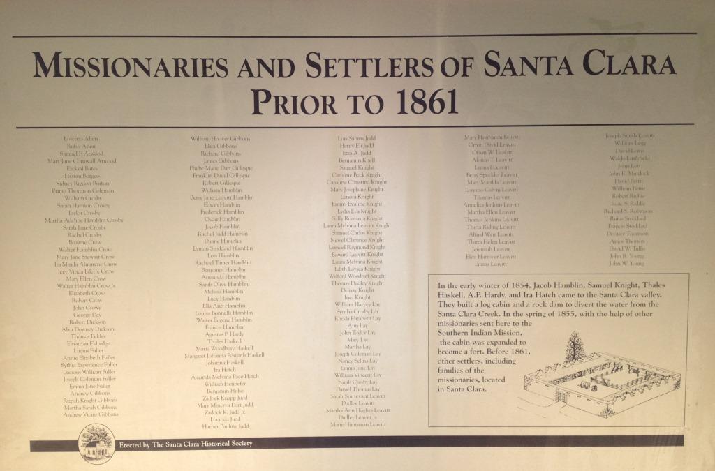 Missionaries and Settlers of Santa Clara Prior to 1861 plaque