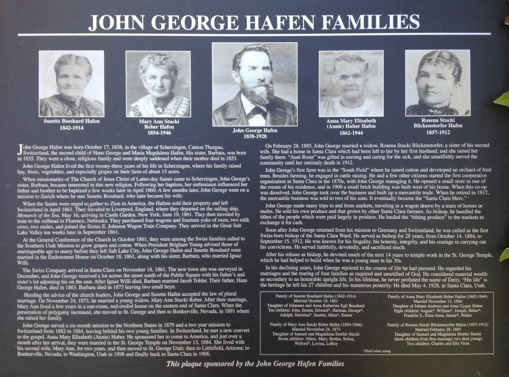 John George Hafen Families plaque