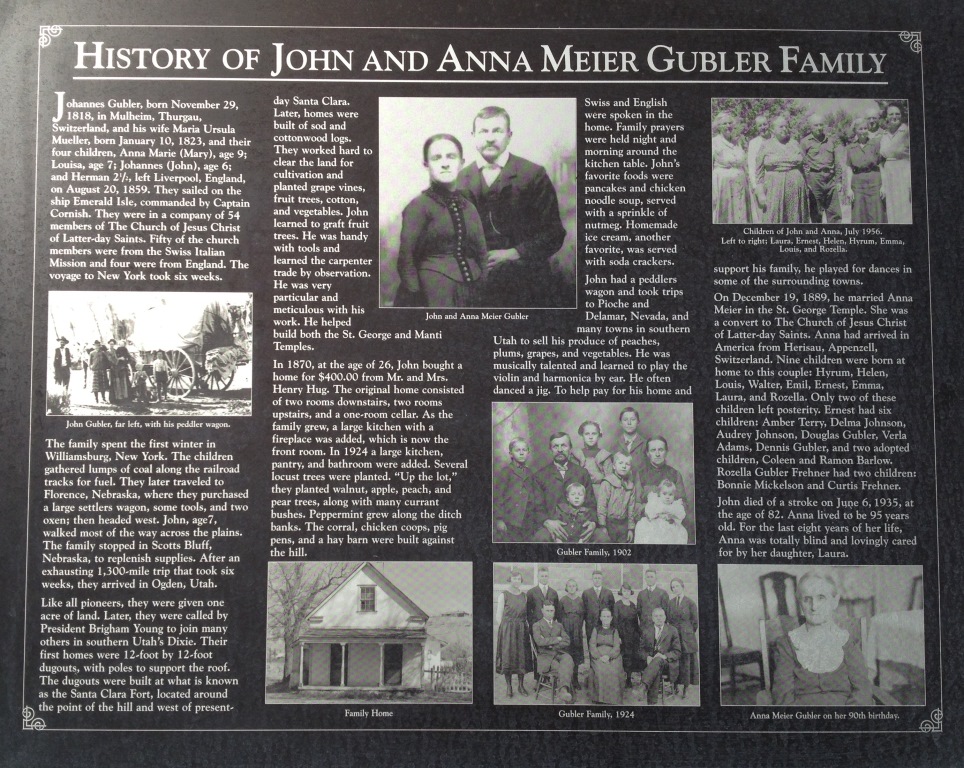History of John and Anna Meier Gubler Family plaque