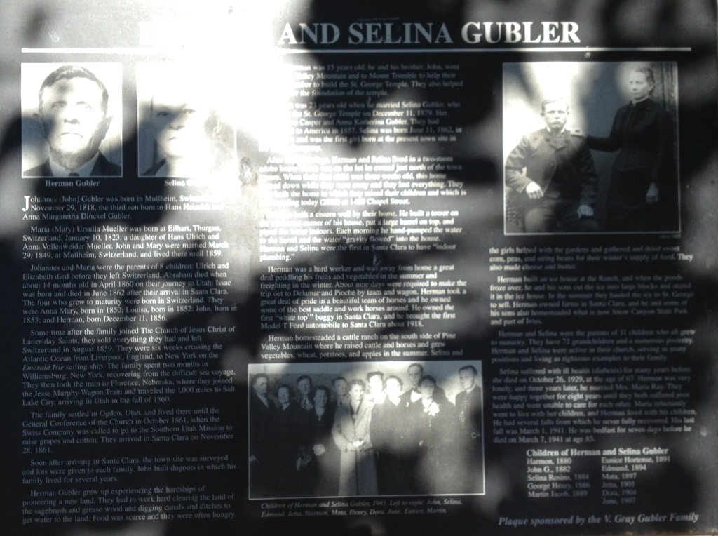 Herman and Selina Gubler plaque