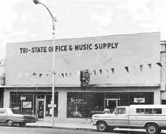 Front of the Tri- State Office & Music Supply building