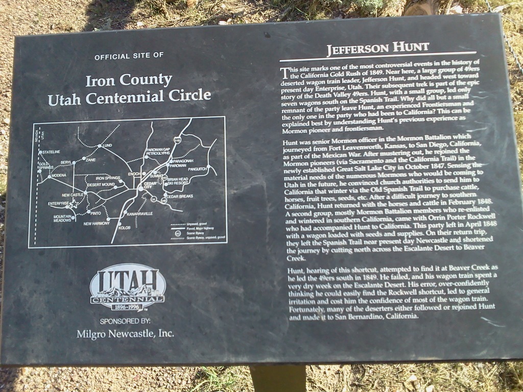Iron County Utah Centennial Circle - Jefferson Hunt plaque