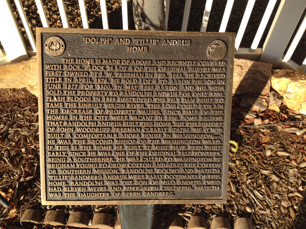 The interpretive plaque at the Randolph & Matilda Andrus home