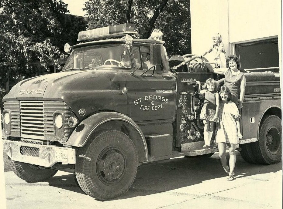 Larson family on an old St. George fire truck