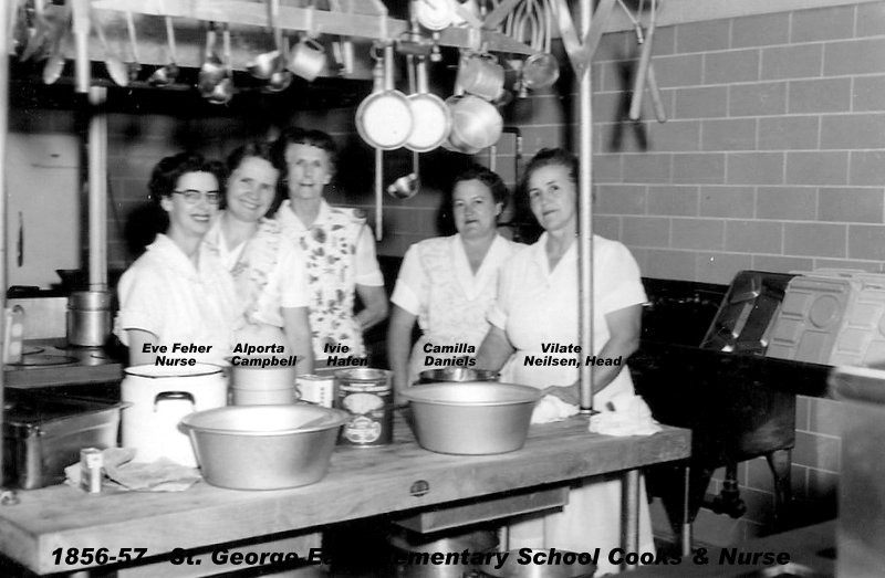 The 1956-1957 school nurse & cooks at East Elementary School