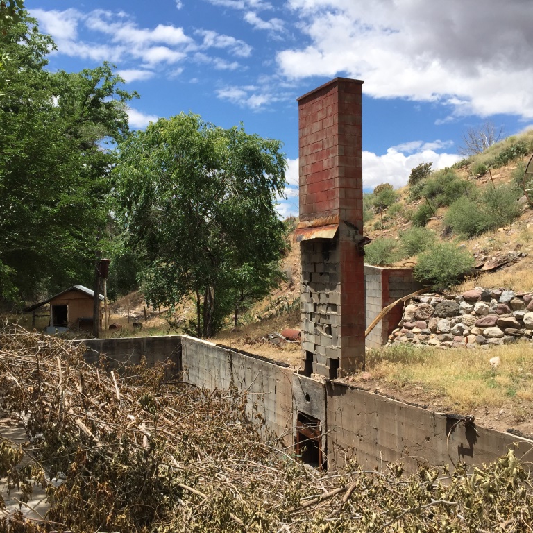 The basement and one of the chimneys of the old bunkhouse at the DI Ranch