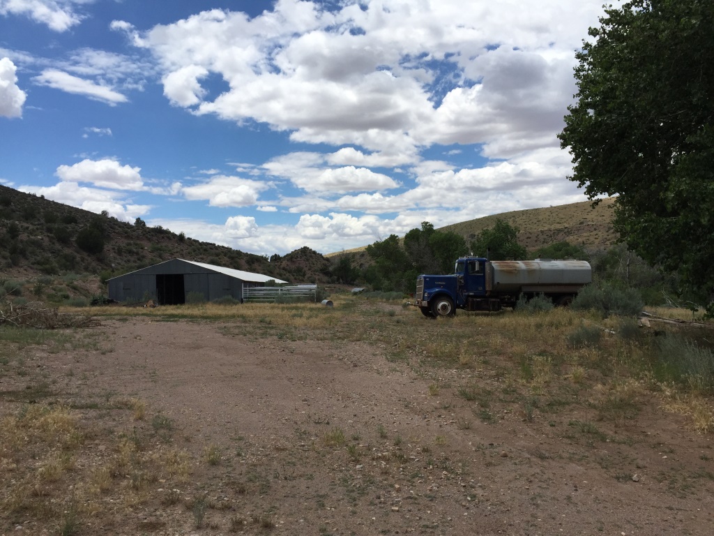 Horse barn and tanker truck at the DI Ranch