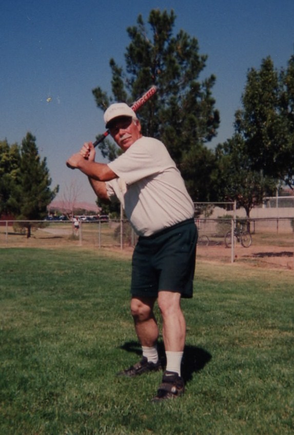 Bill Wilbur ready to swing at a softball