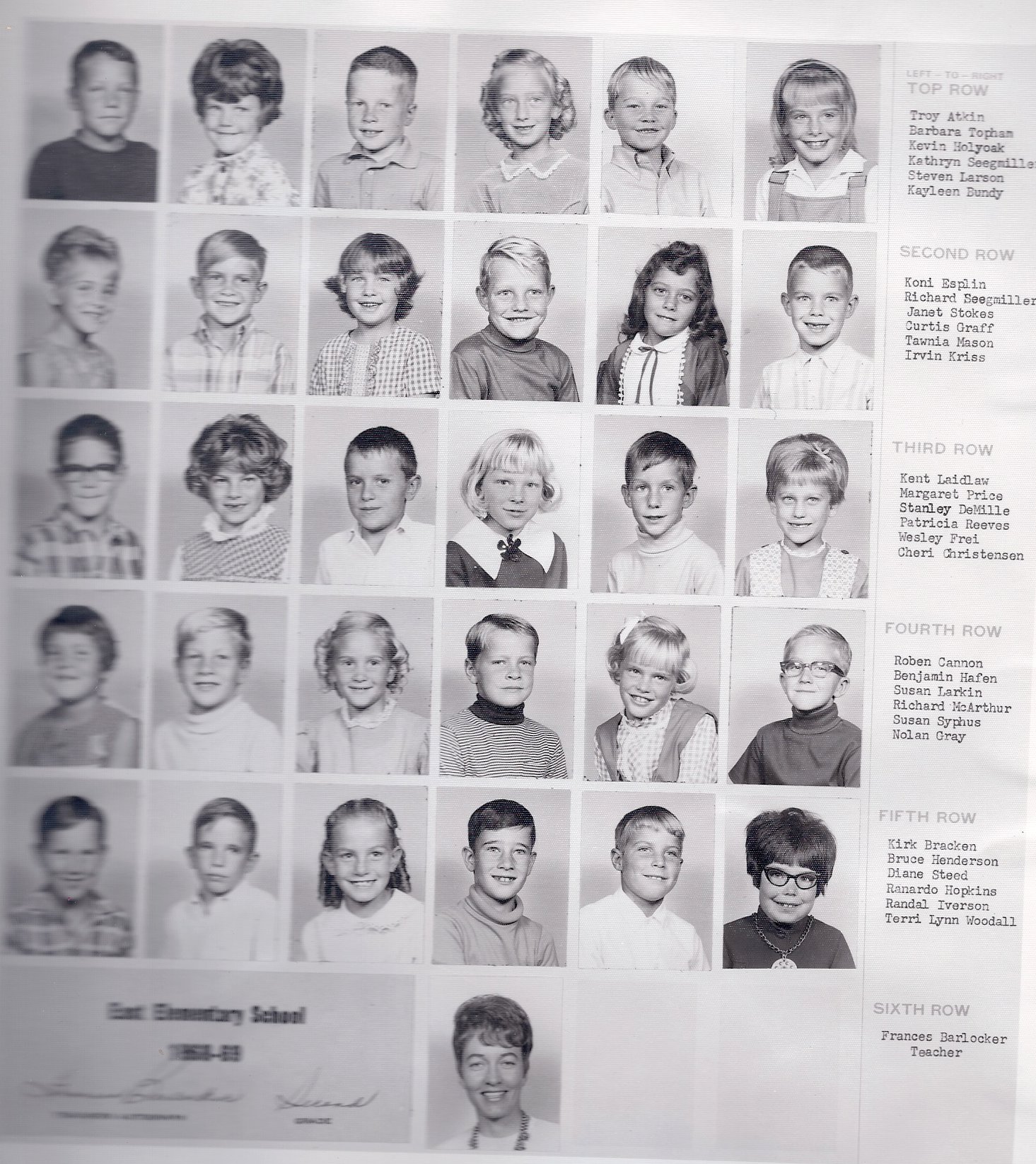 Mrs. Elma Ann Snow's 1968-1969 first grade class at East Elementary School