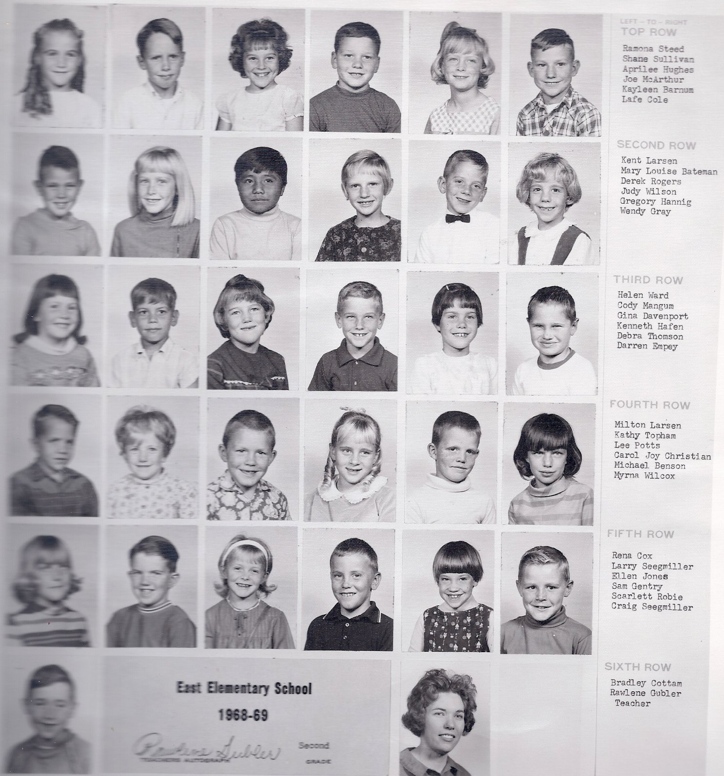 Mrs. Rawlene Gubler's 1968-1969 second grade class at East Elementary School