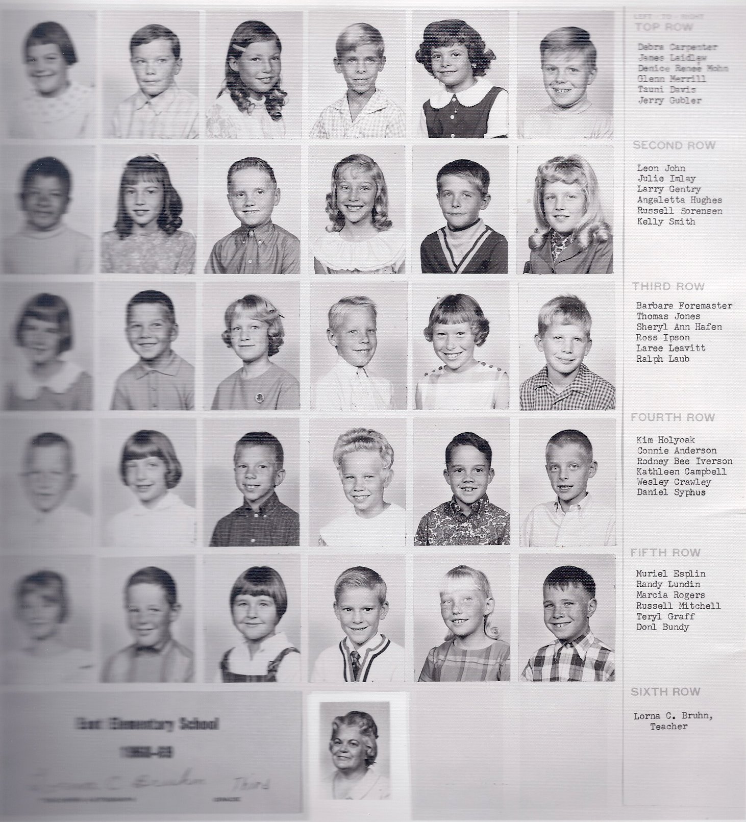 Mrs. Lorna Bruhn's 1968-1969 third grade class at East Elementary School