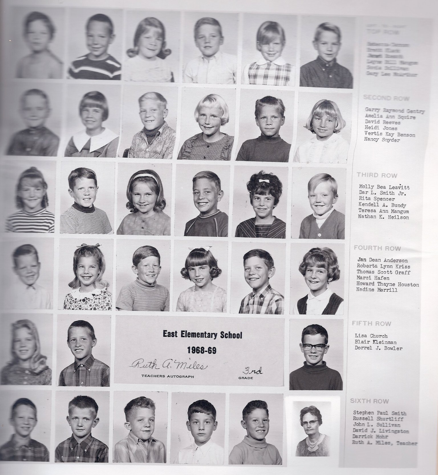 Mrs. Ruth Miles' 1968-1969 third grade class at East Elementary School