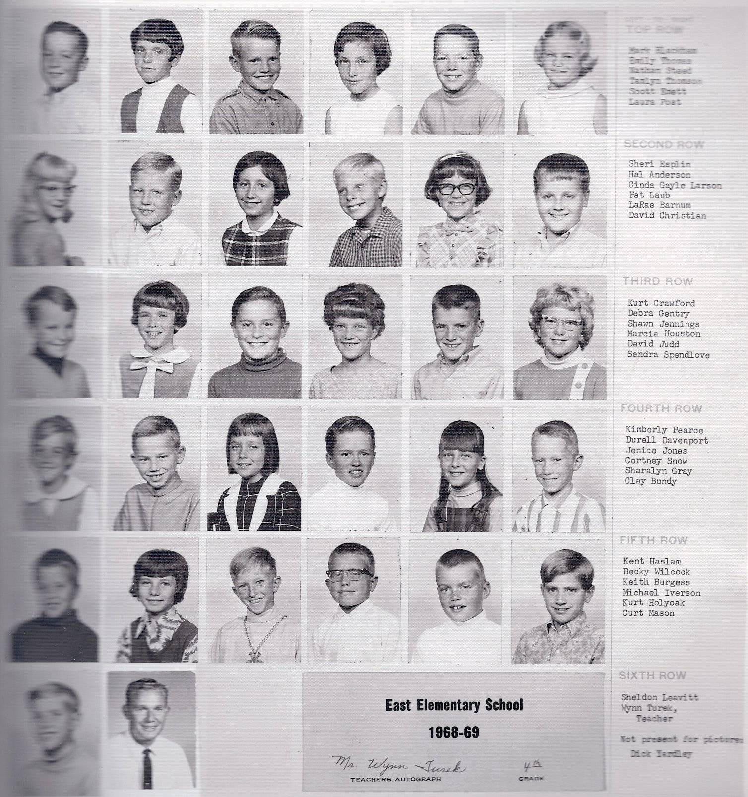 Mr. Wynn Turek's 1968-1969 fourth grade class at East Elementary School