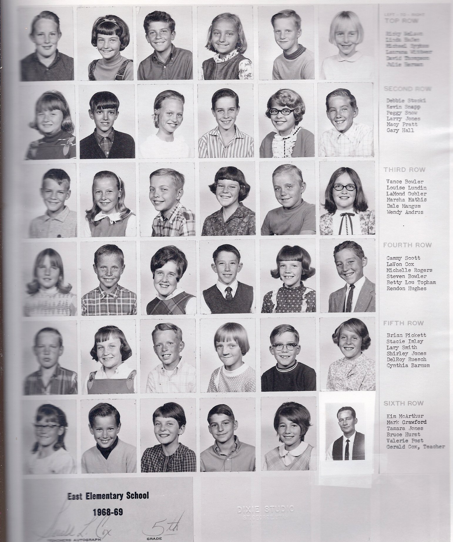 Mr. Gerald Cox's 1968-1969 fifth grade class at East Elementary School