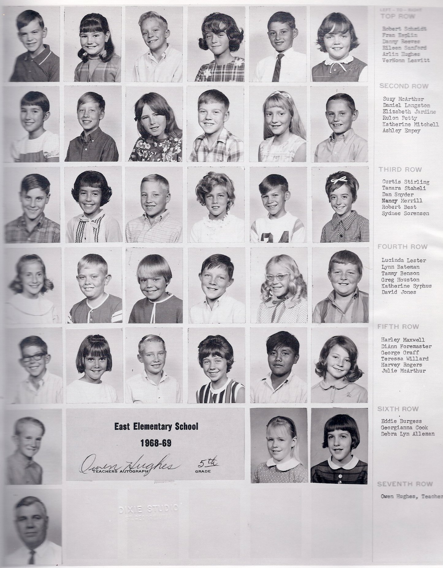 Mr. Owen Hughes' 1968-1969 fifth grade class at East Elementary School