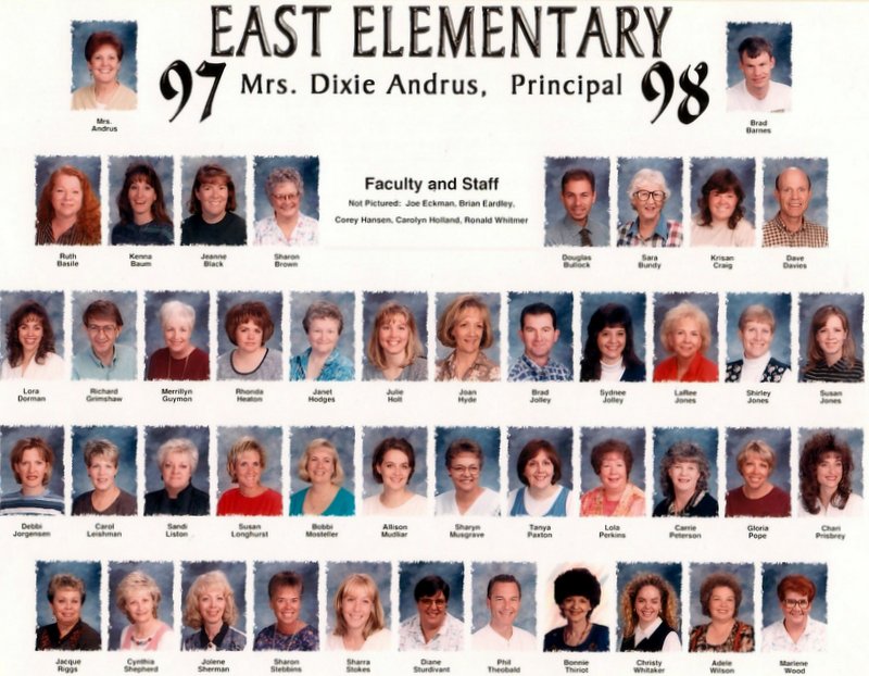 The 1997-1998 faculty & staff at East Elementary School