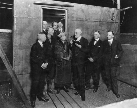 Pres. Grant participating in the first commercial radio broadcast in Utah