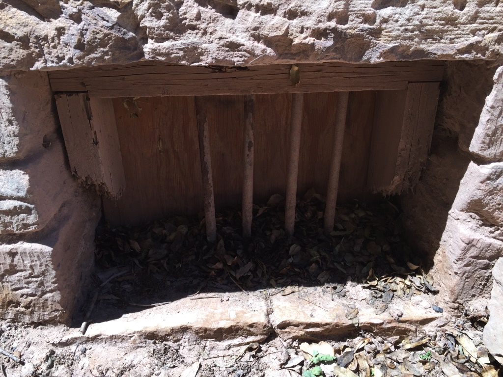 Cellar window on the west end of the north side of the Leeds Tithing Office