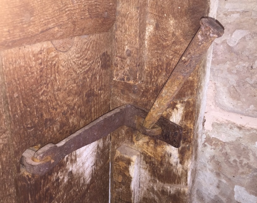 Latching mechanism on the cellar door in the Leeds Tithing Office