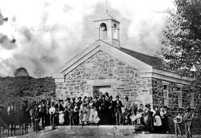 The old Pinto Church & School in 1865