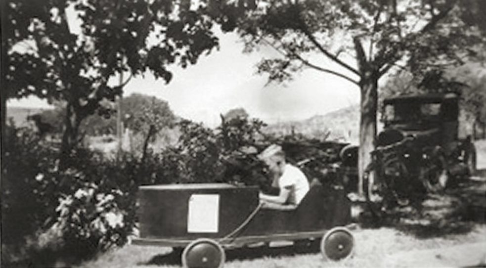 Bill Condie in his soap box derby car