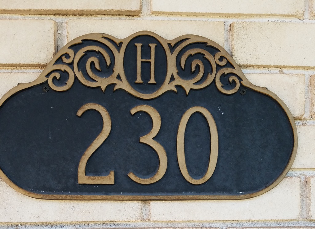 The street number sign for the ??? home at 230 Diagonal Street in St. George