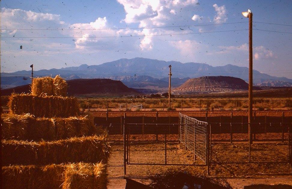 Some corrals and a stack of hay at the Andrus Farm