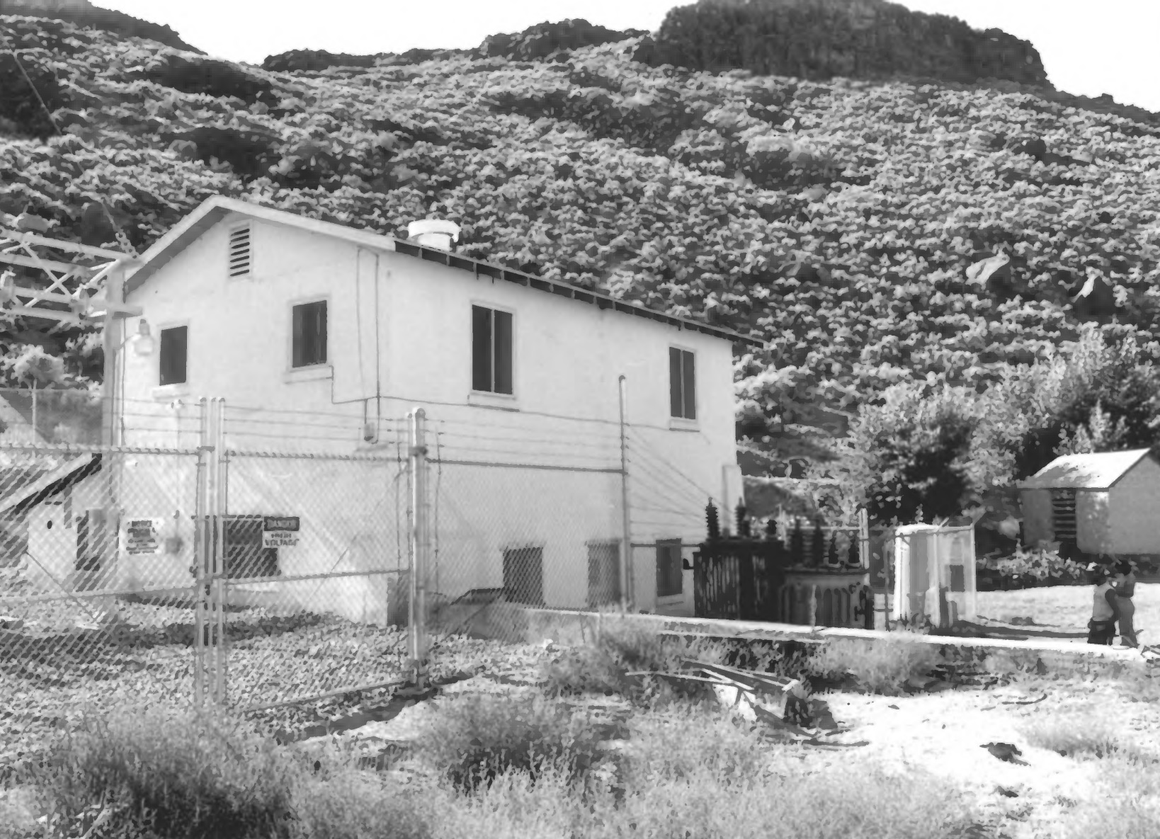 The Gunlock Hydroelectric Powerhouse and an adobe shed