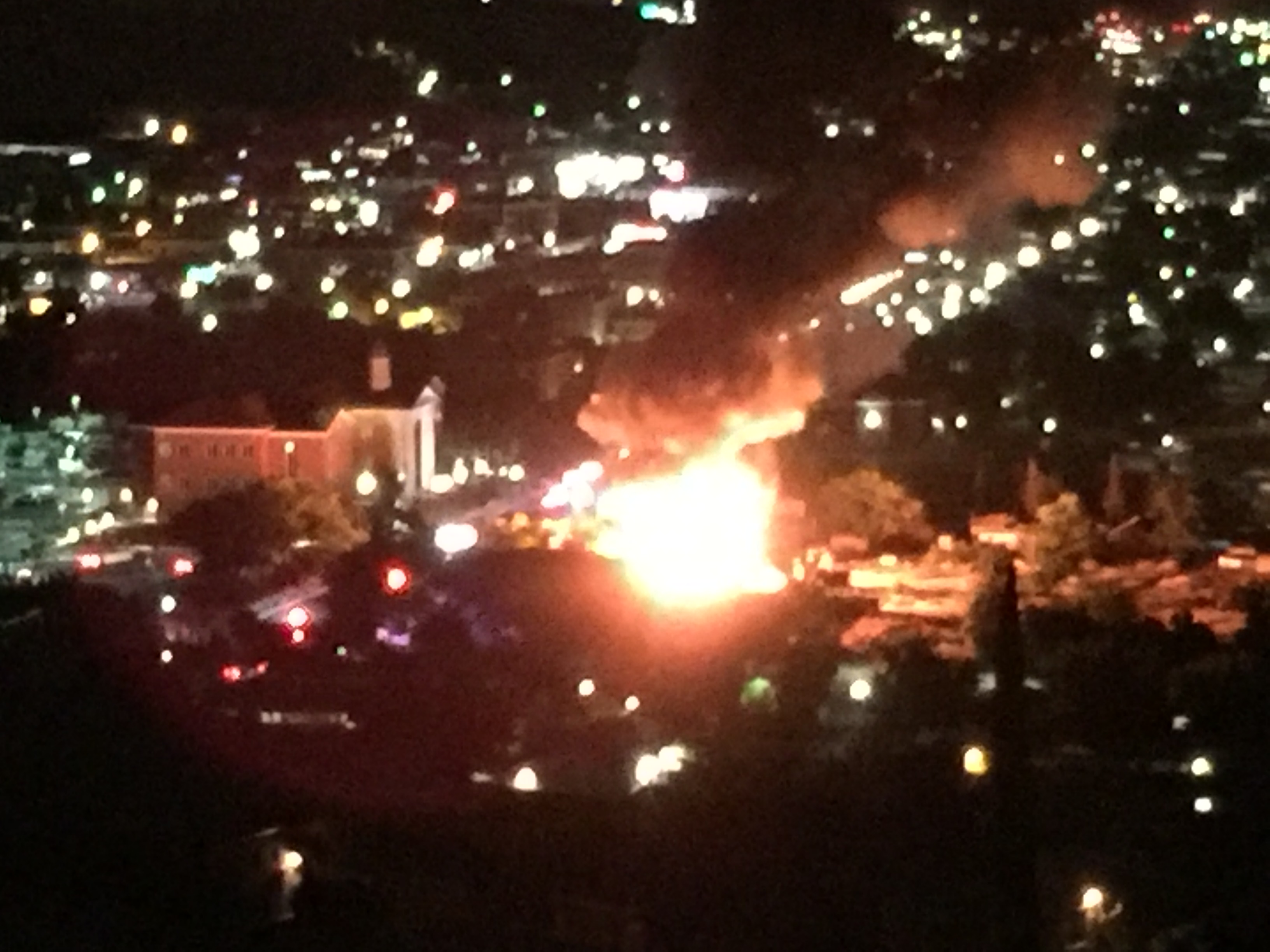 Old Wilkinson's House of Lighting building in St. George fully engulfed in flames
