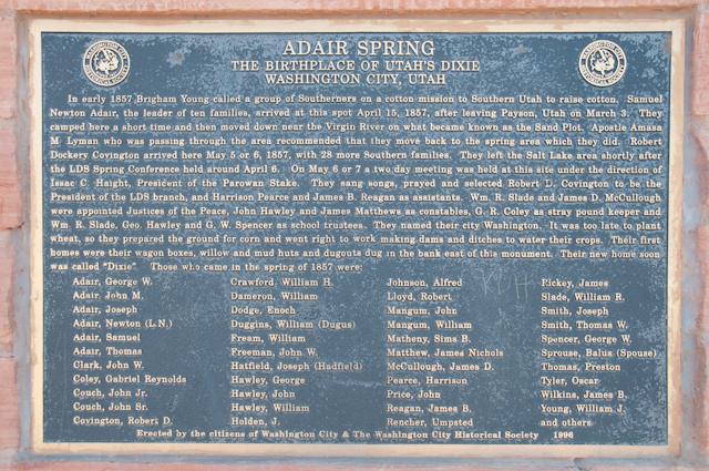 Plaque at the Adair Spring in Washington