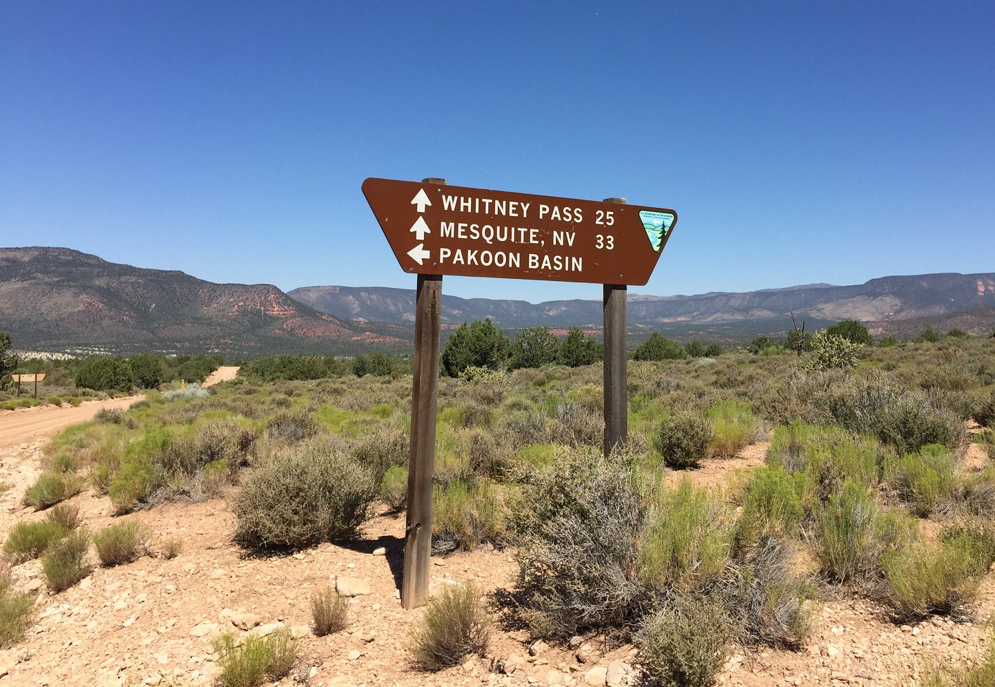 A sign where Road 1007 splits off from Road 101 on the Arizona Strip