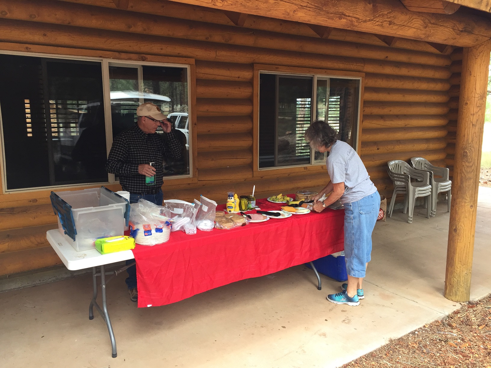 Ken Sizemore and ??? putting out lunch at the BLM Administrative Site on the Arizona Strip