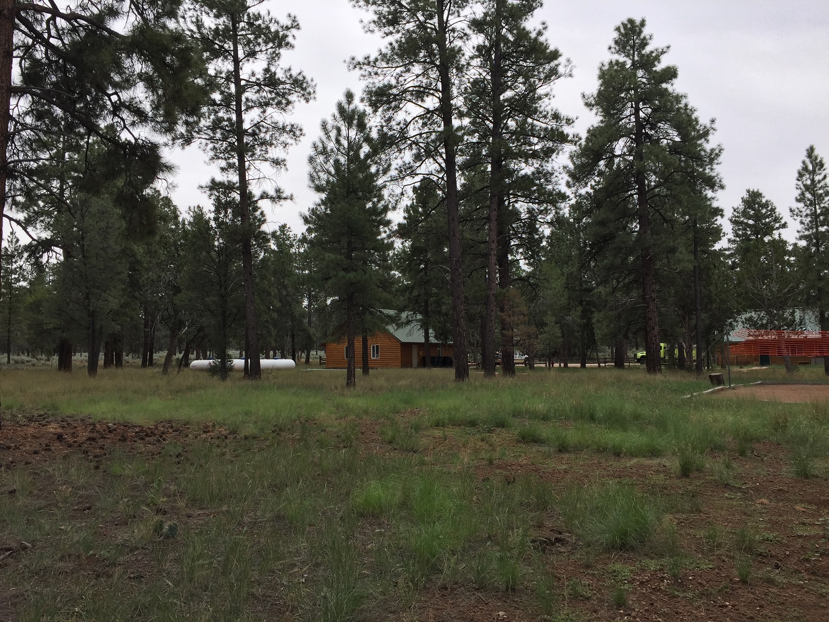 Two buildings and the volleyball court at the BLM Administration Site on the Arizona Strip