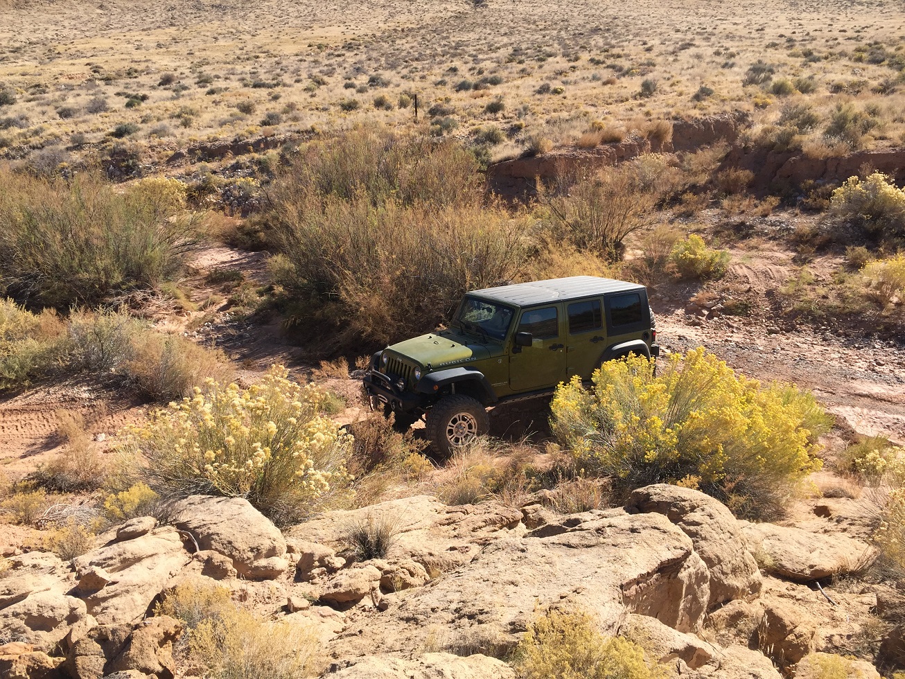 A Jeep crossing the Fort Pearce Wash where it intersects with the Temple Trail