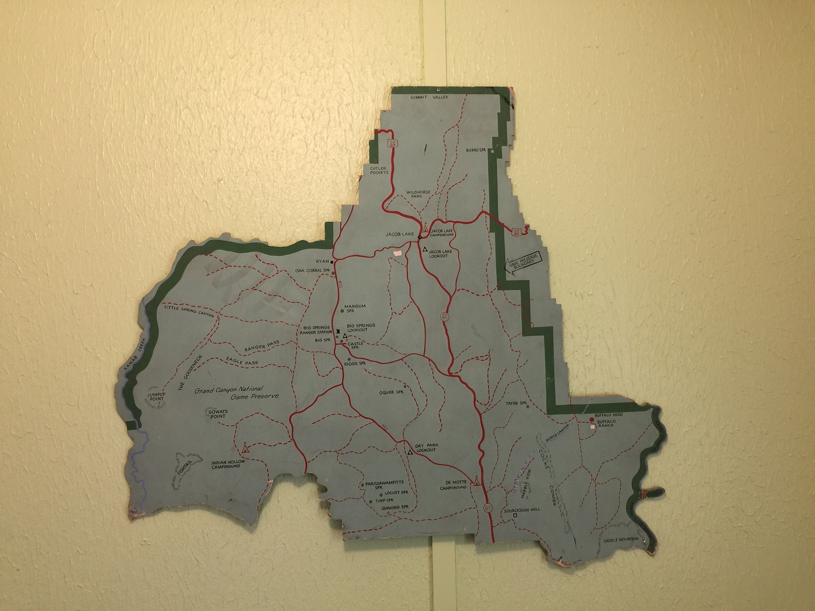A map on the wall of Cabin 1 at the Big Springs Rental Cabins