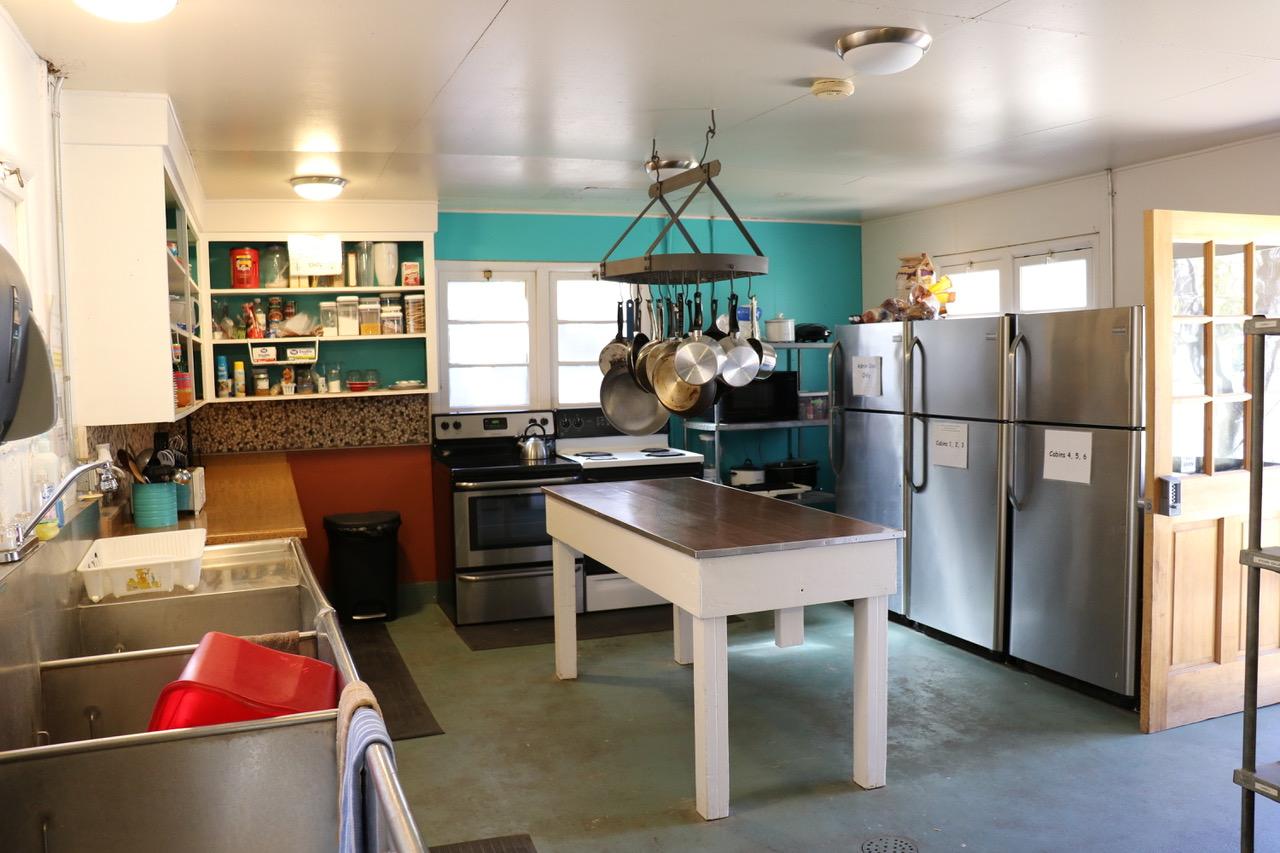 The common kitchen at the Big Springs Rental Cabins