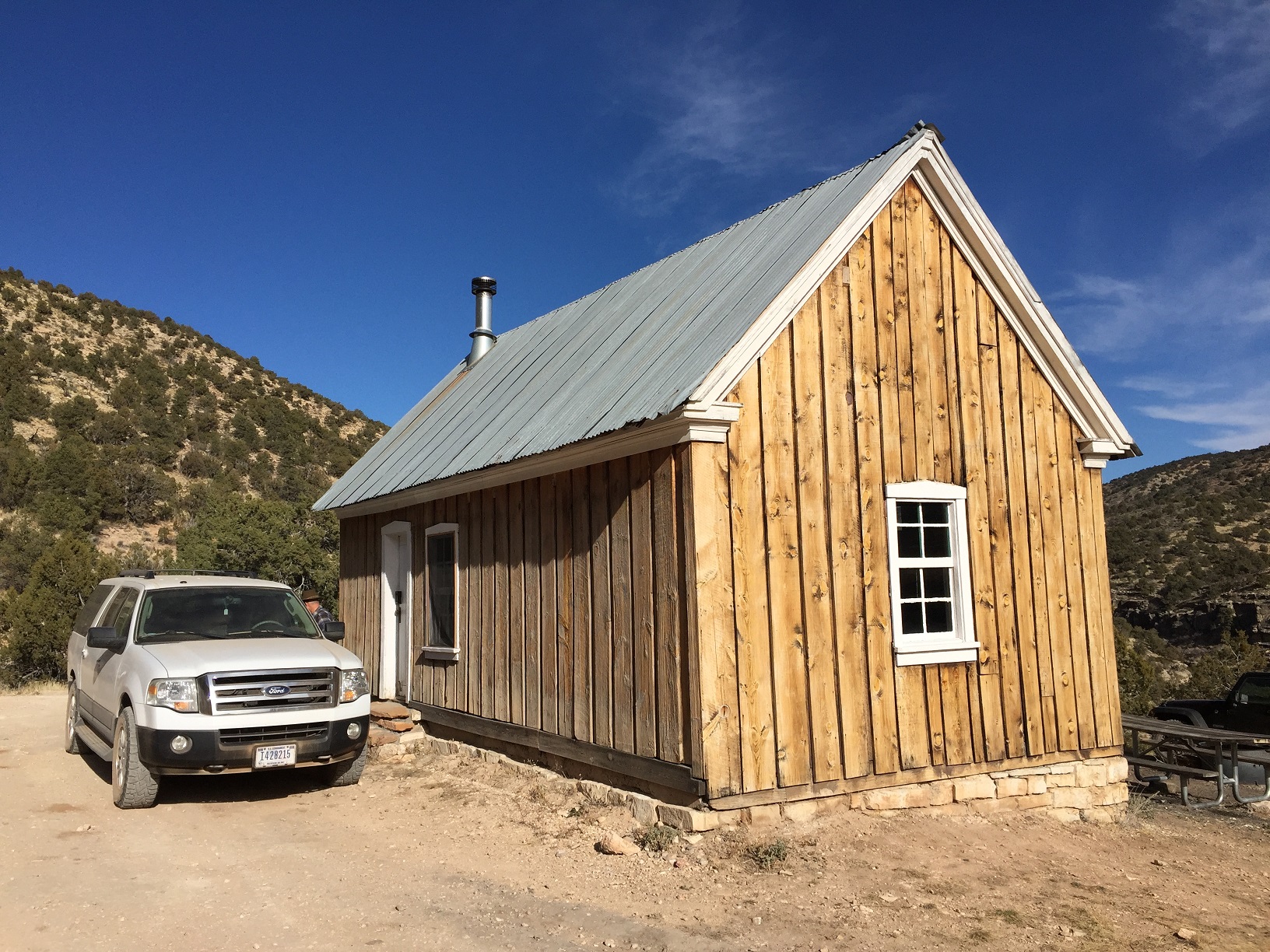 The southwest corner of the Jump Up Cabin on the Arizona Strip