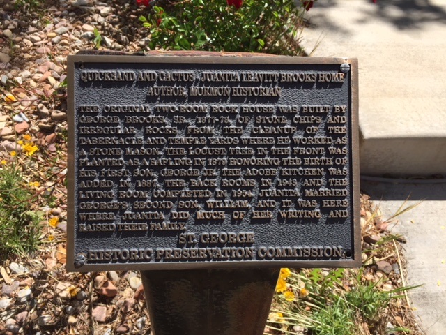 Interpretive plaque out in front of the Will & Juanita Brooks Home