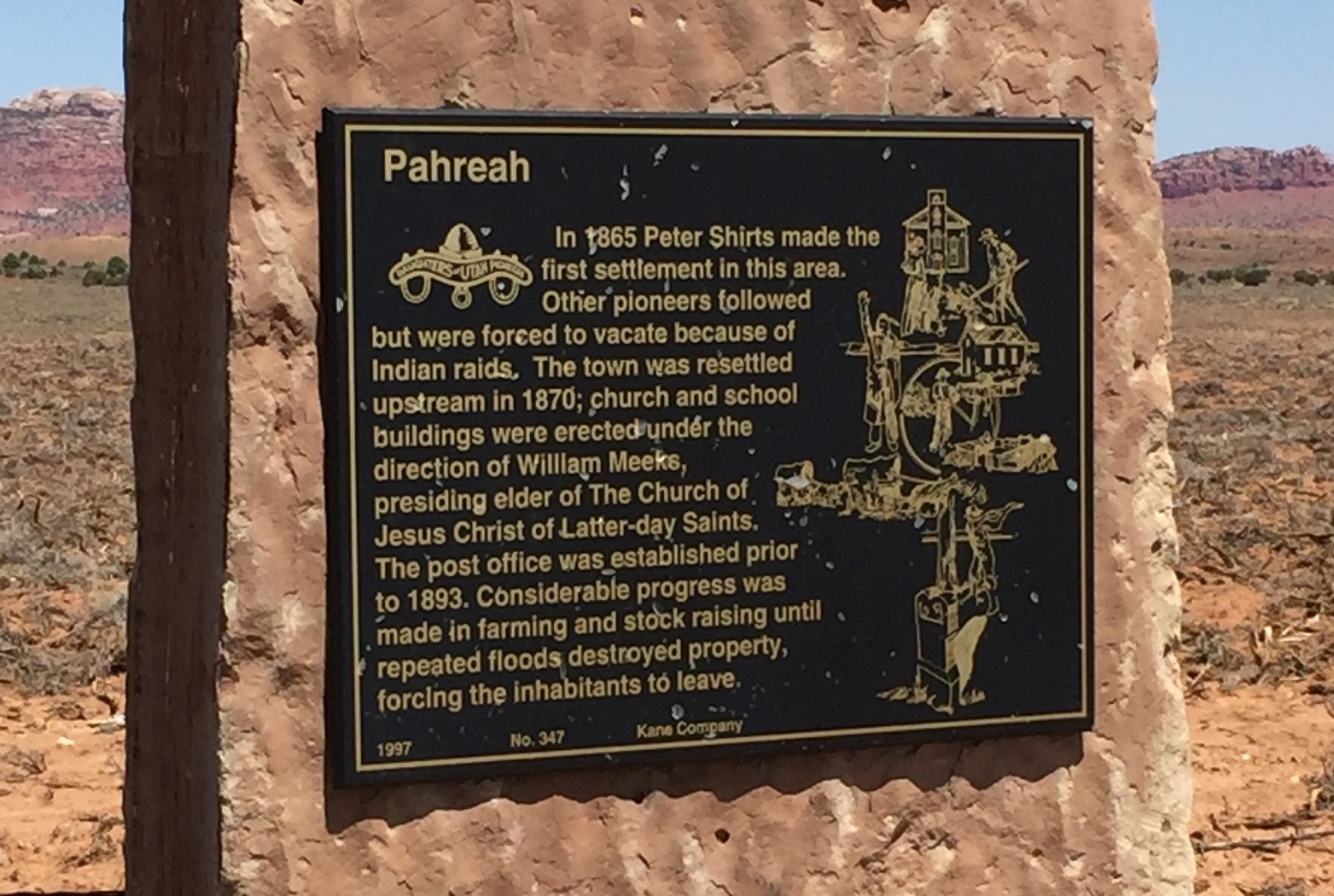 Plaque on the Pahreah town monument
