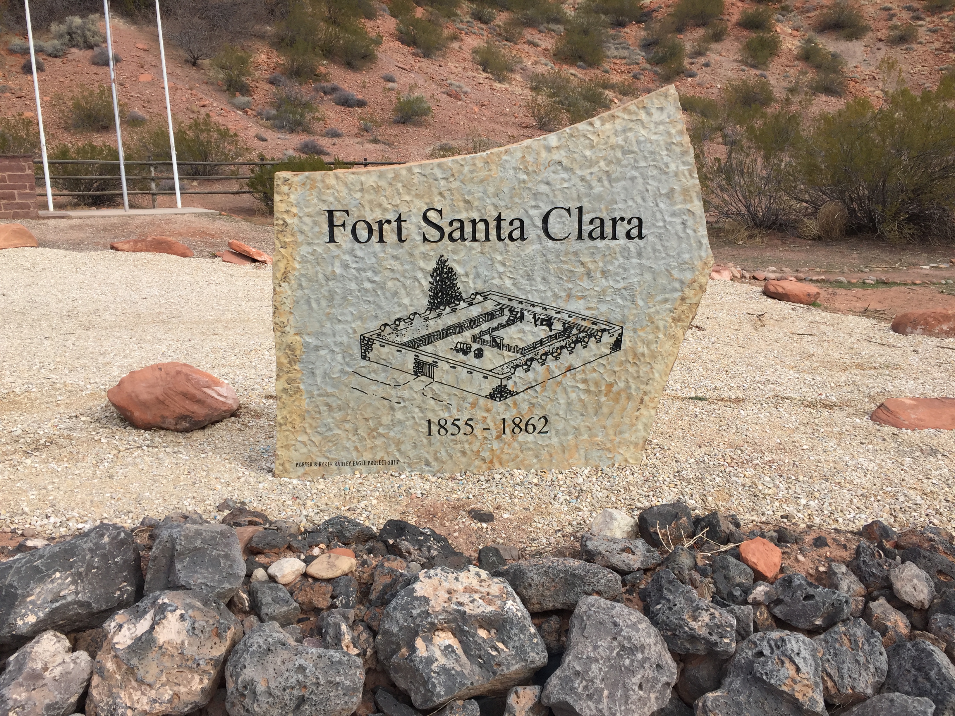 Modern sign at the location of the old Fort Clara