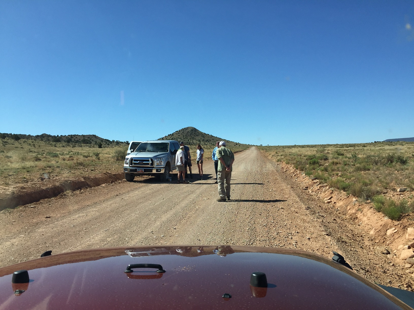 National Park Service vehicle with a flat tire on Mohave County Road 5