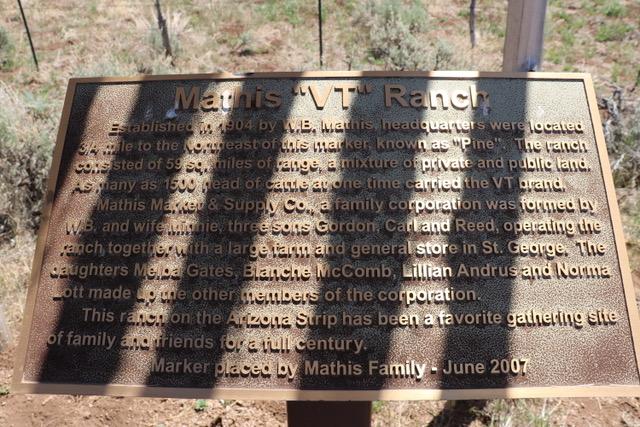 Photo of the plaque at the Mathis 'VT' Ranch kiosk on Mohave County Road 103