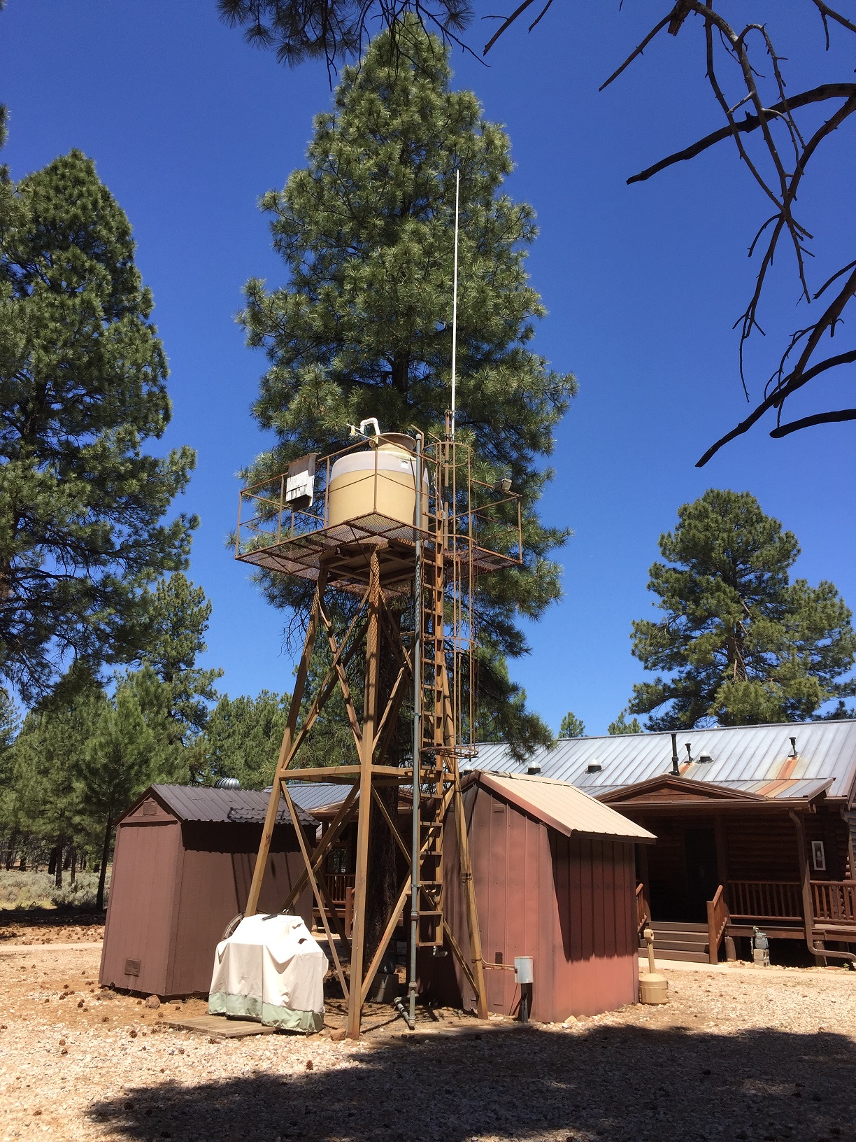 Water tower and storage sheds at the NPS Oak Grove Administrative Site