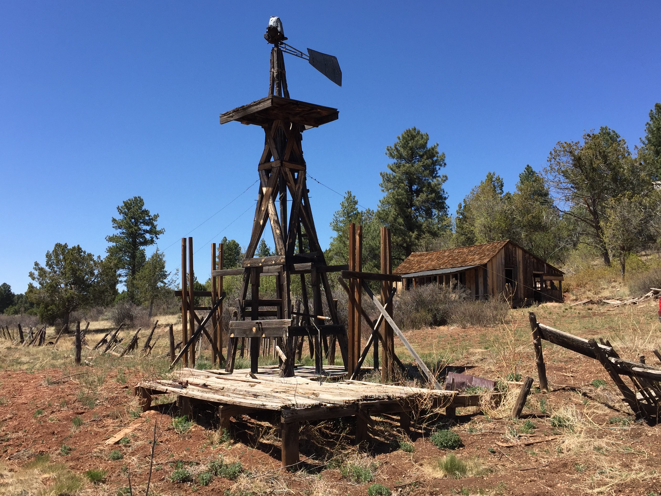 A windmill in front of the Pine Cabin on the Arizona Strip
